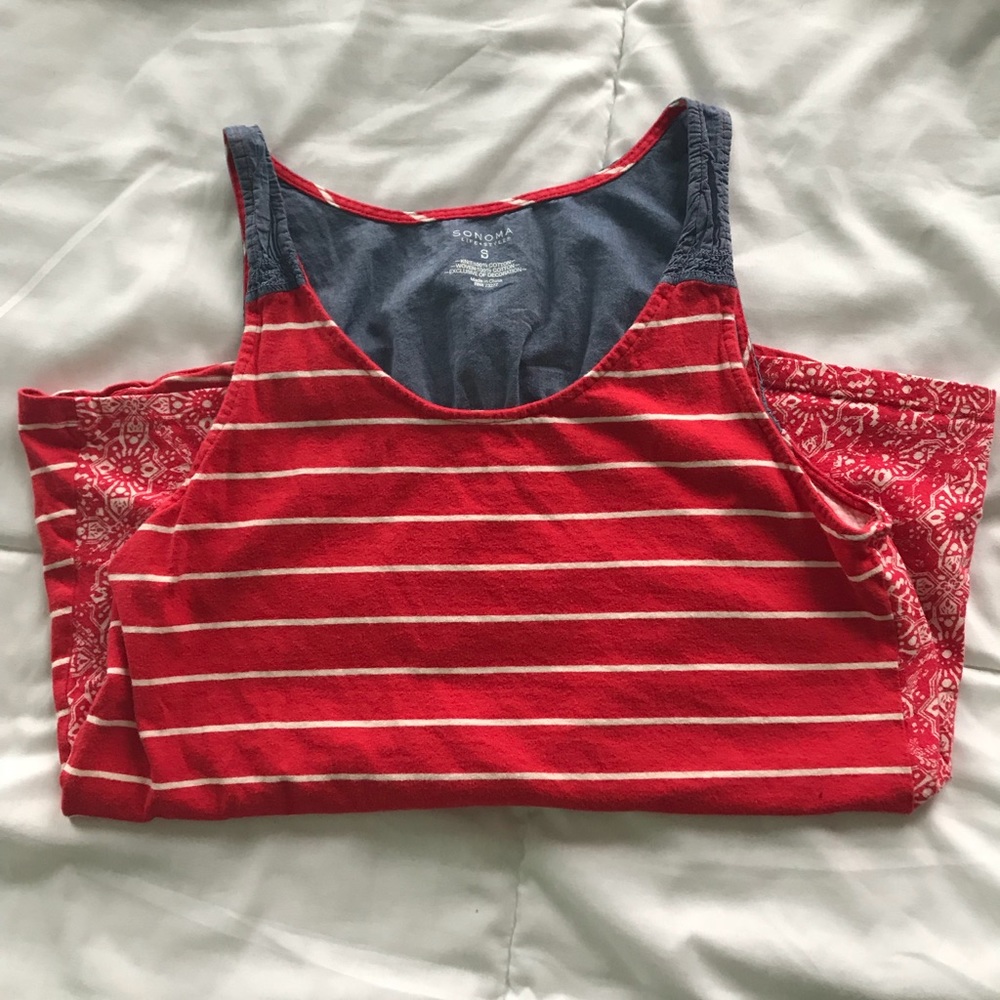 red, white & blue patterned tank top